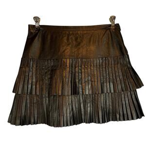 BCBGMaxAzria Black Tiered Pleated Genuine Leather Mini Skirt Black Size 2